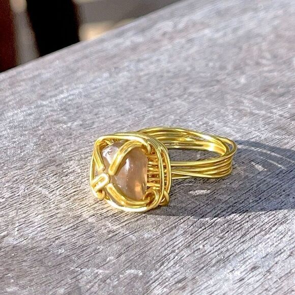 SMOKEY QUARTZ WIREWRAPPED ADJUSTABLE GEMSTONE RING - Picture 1 of 6